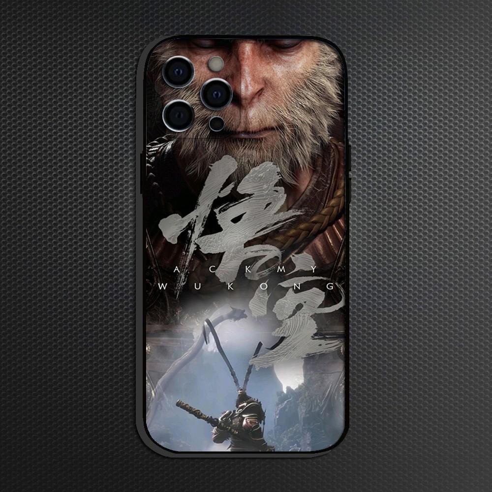 Black Myth Wukong Game Phone Case For iPhone 16,15,14,13,12,11 Plus,Pro Max, Soft Silicone Black Cover