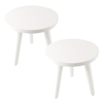 Nicheez Flower Stand Stool, Plant Stand, Wooden, Set of 2 (White)