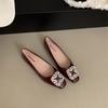 French Square Head Rhinestone Shallow Mouth Single Shoes Women's 2025 New Spring and Autumn Beanie Shoes Flat Laden Shoes Mary Jane Evening Shoes