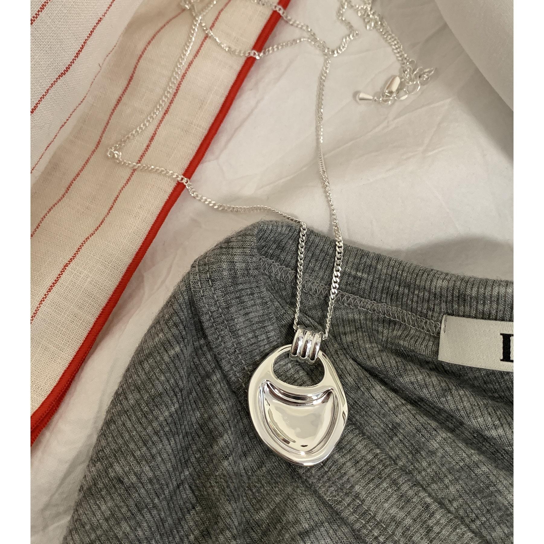 S925 silver geometric pendant long necklace sense niche design minimalist style versatile autumn and winter sweater chain