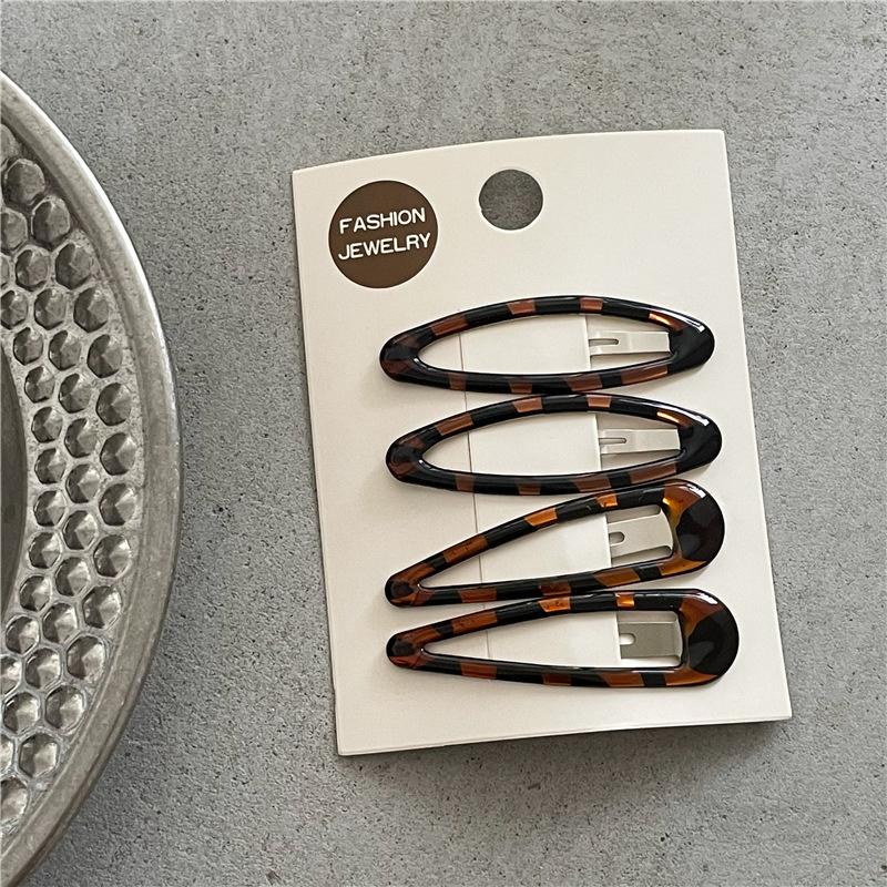 Fashion Temperament Leopard Pattern Dripping Oil and Water Dripping BB Clip Bangs Clip New Cute Girl Color Oval Hairpin Side Clip