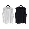Men Summer Casual Vest O-neck Sleeveless Loose Fit Tank Tops Solid Color Ripped Holes Street Style Vest Bottoming T-shirt