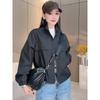 Women Solid Color Short Windbreaker Jacket Long Sleeve Turn Down Collar Zip Up Casual