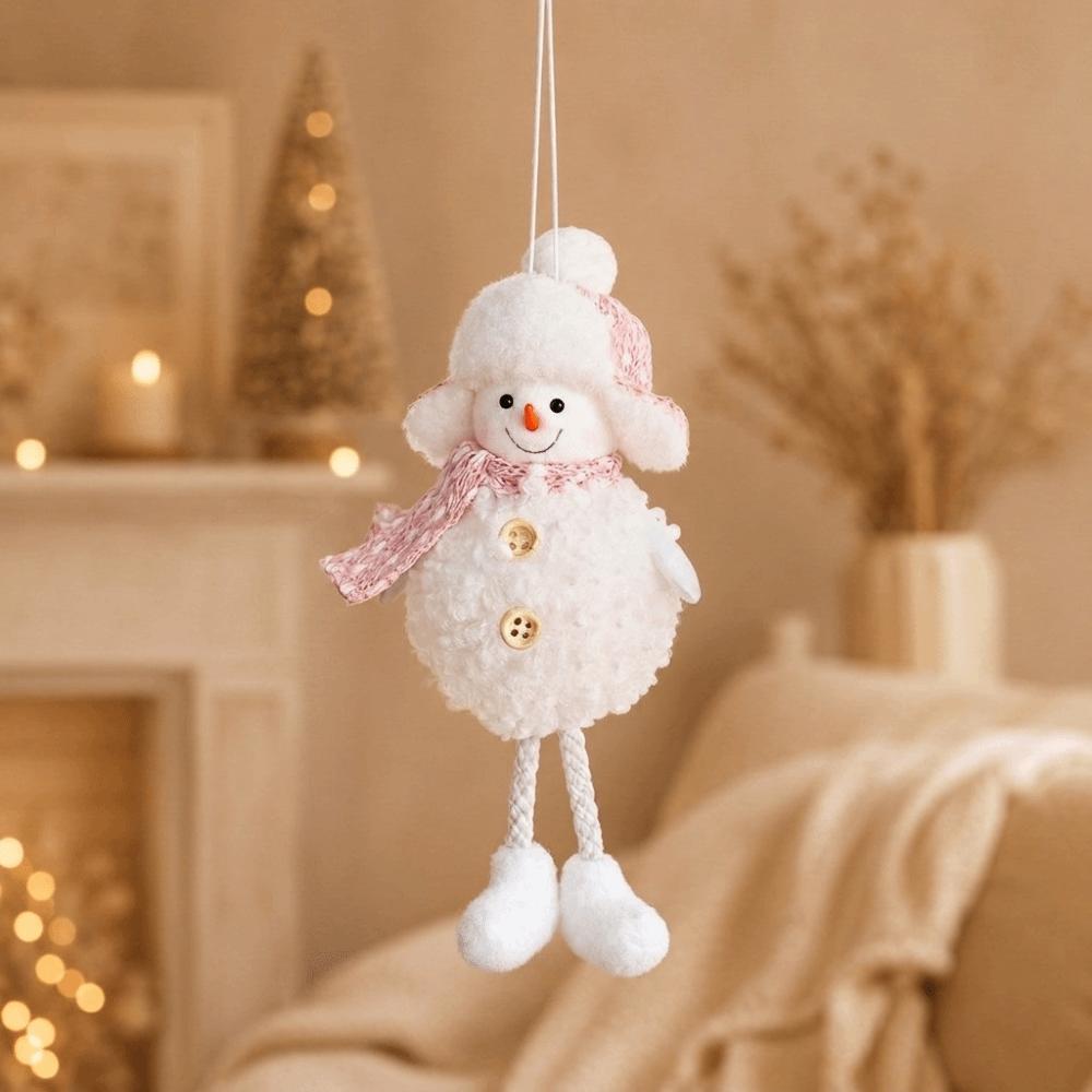 Cartoon Pink White Snowman Ornament Soft Plush Snowman Doll Festive Tree Pendant