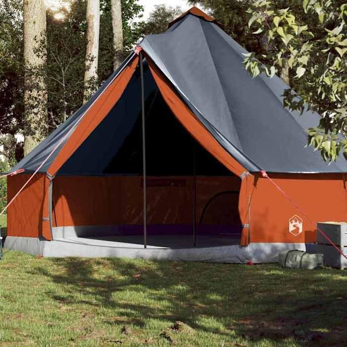 VidaXL Family Tent Tipi 10 Person Grey and Orange Waterproof, Tent, Garden Tent, Outdoor Shelter, Tent of 94596