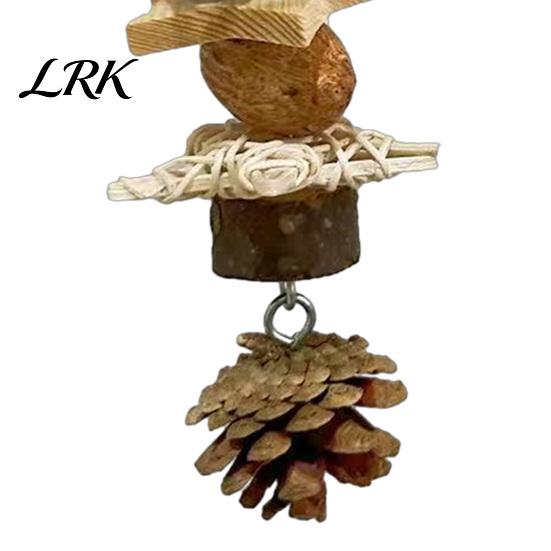 Natural Bird Chew Toys Parrot Toy, Pine Cone Wooden Blocks Dried Fruit Toy Enrichment Cage Accessories for Small Medium Parrots Foraging Biting