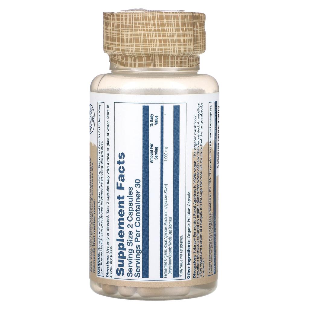 Fermented Royal Agaricus Mushroom Organic Capsules 60 (500Mg Per Capsule)