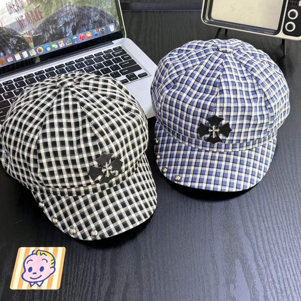 Korean Style Unisex Plaid Embroidered Duckbill Sun Cap