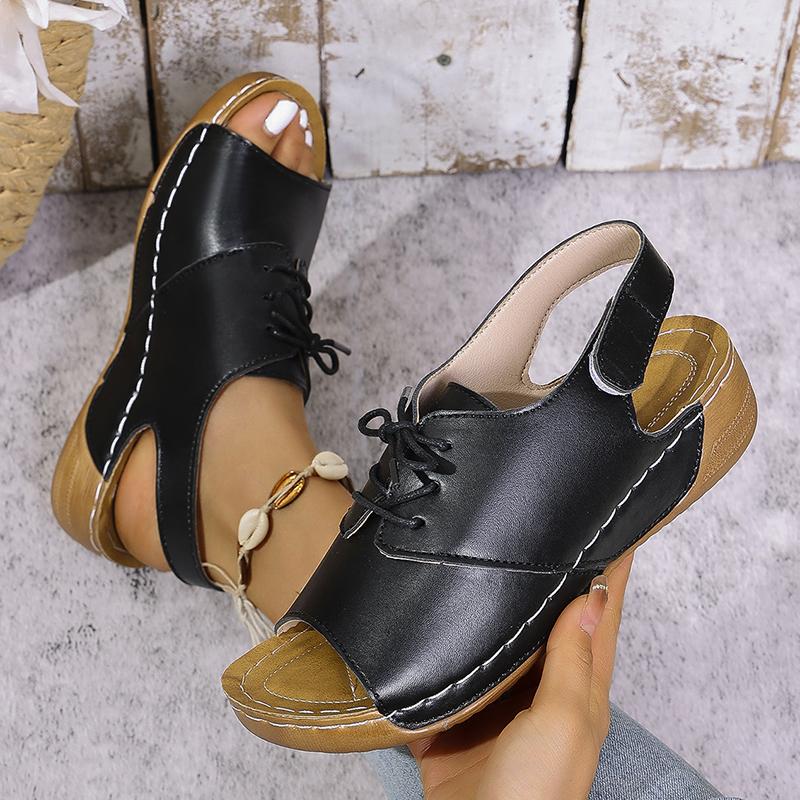 Peep Toe Wedges Sandals for Women Summer 2025 Lightweight Non Slip Beach Shoes Woman PU Leather Platform Roman Sandalias Mujer