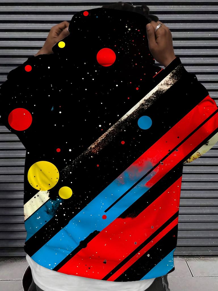 Men'S Casual Sports Fashion Hoodie for Fitness And Outdoor Activities, Featuring a 3D Print Colorful Striped Pattern, Regular Fit, Elastic Material,