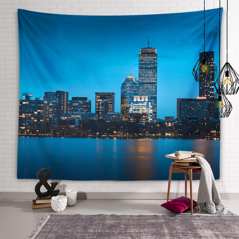 Scenic Spots City Building Night Scene Tapestry Muslim Tapestry Lighting Aesthetics Tapestry Living Room Room Home Decoration