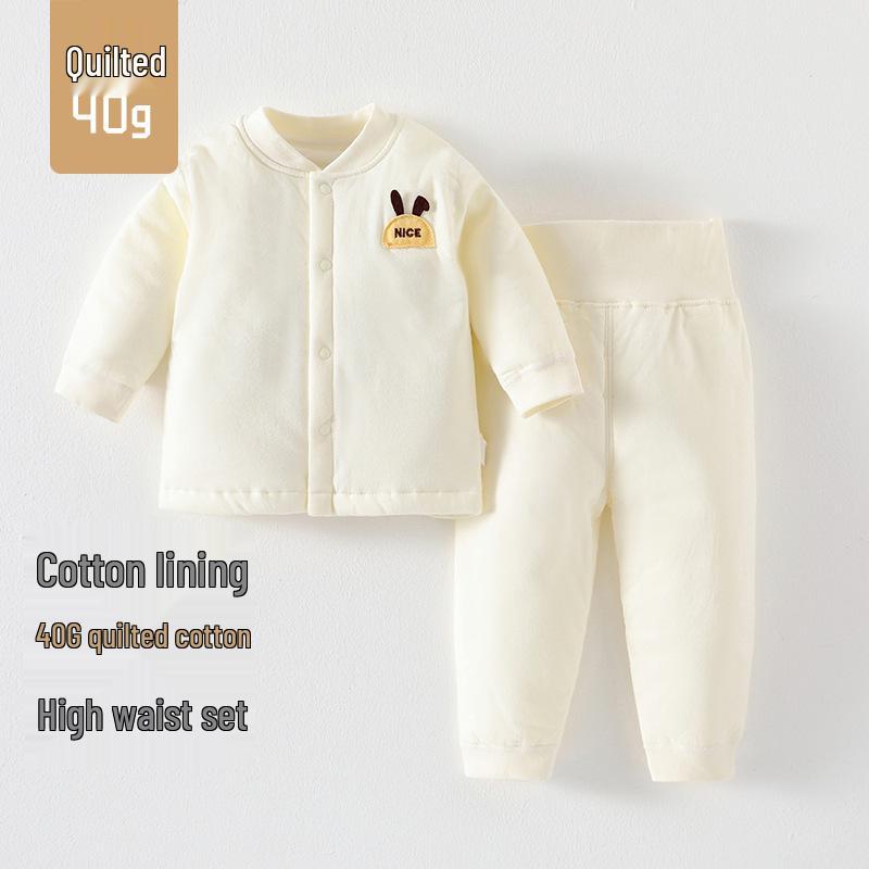 

Стеганый комплект детского термобелья с высокой талией - Осенне-зимняя пижама-двойка с защитой живота 80cm жёлтый