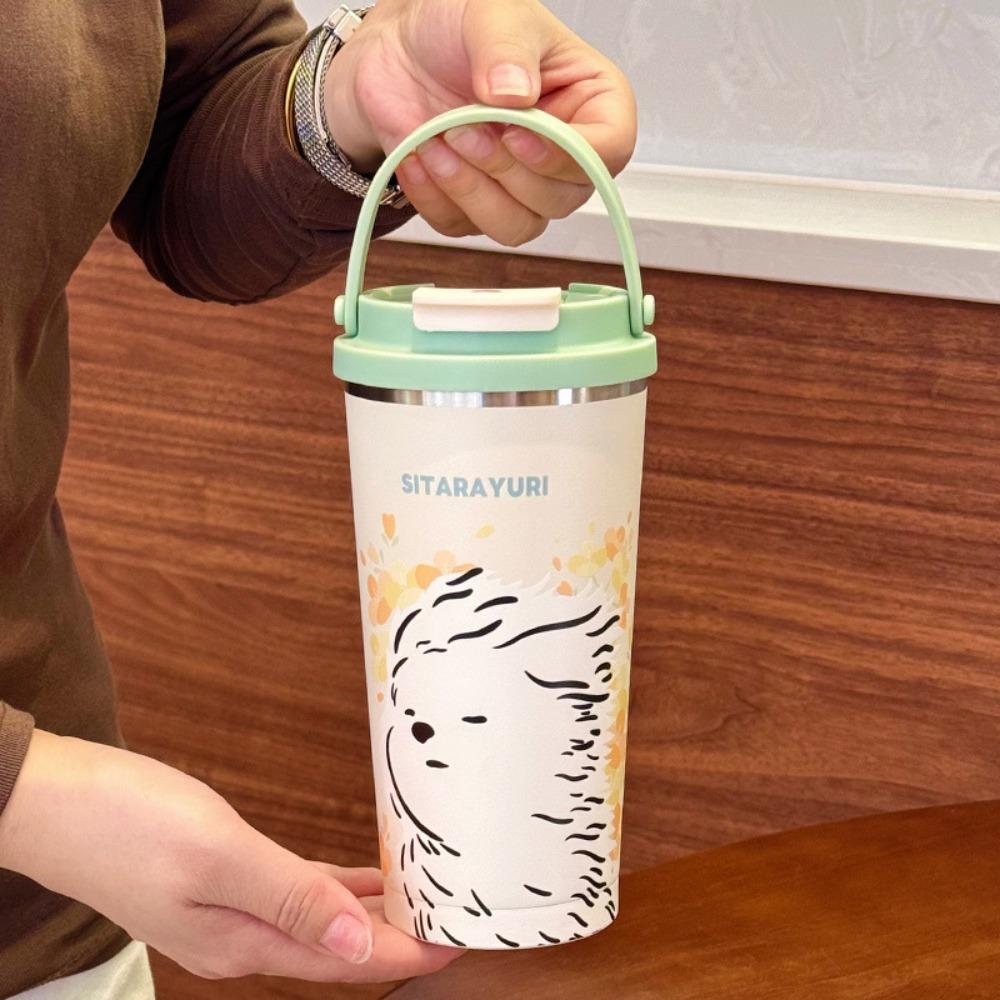 Cute Cartoon Capybara Thermal Cup 560ml Stainless Steel Insulated Water Bottle with Hand Leak-proof Double Drink Cup