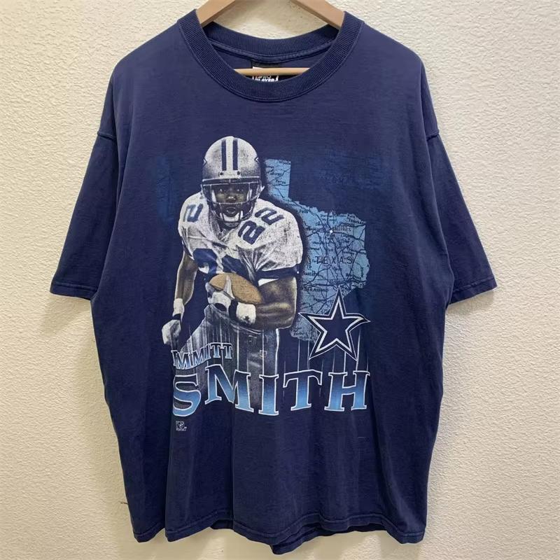 Винтажная футболка 90-х Emmitt Smith Dallas Cowboys Размер L Серый Цвет Футбольная футболка игрока НФЛ Легкая, дышащая и удобная одежда 4XL