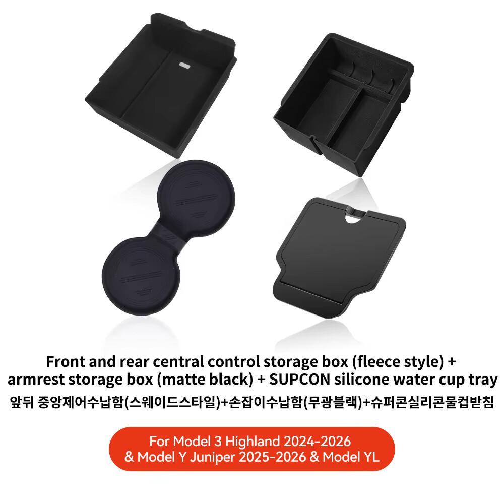 YZ For Tesla Model 3 Highland 2024 Model Y juniper 2025 Storage Box Center Armrest Hidden Box Cup Holder Organizer Accessories