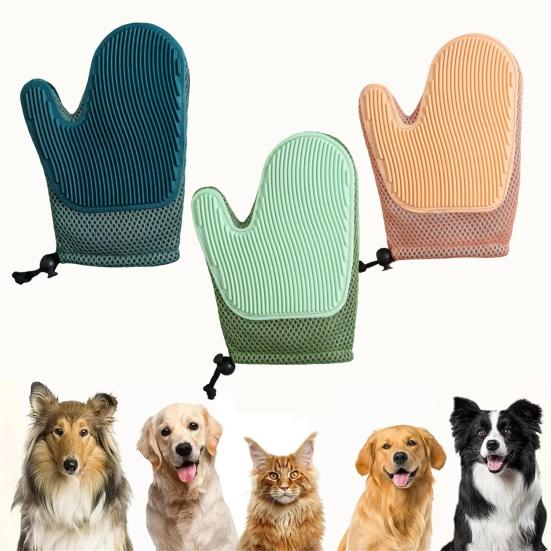 Pet Hair Remover Glove Double-Sided Reusable Hair Removal for Clothing Furniture Carpets Silicone Cat Dog Grooming Mitt for Bathing Massage Shedding
