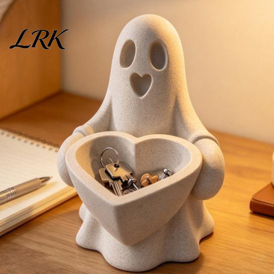 Creative Halloween Gift for Her 3D Printed Ghost Trinket Dish, Heart Shaped Storage Bowl, Small Tray Jewelry Ring Earring, Tabletop Ornament,