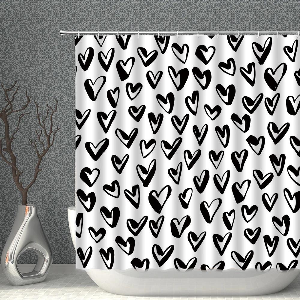 Valentine's Day Shower Curtain Rose Diamond Heart-Shaped Bathroom Curtains Suit Waterproof Polyester Fabric With Hook