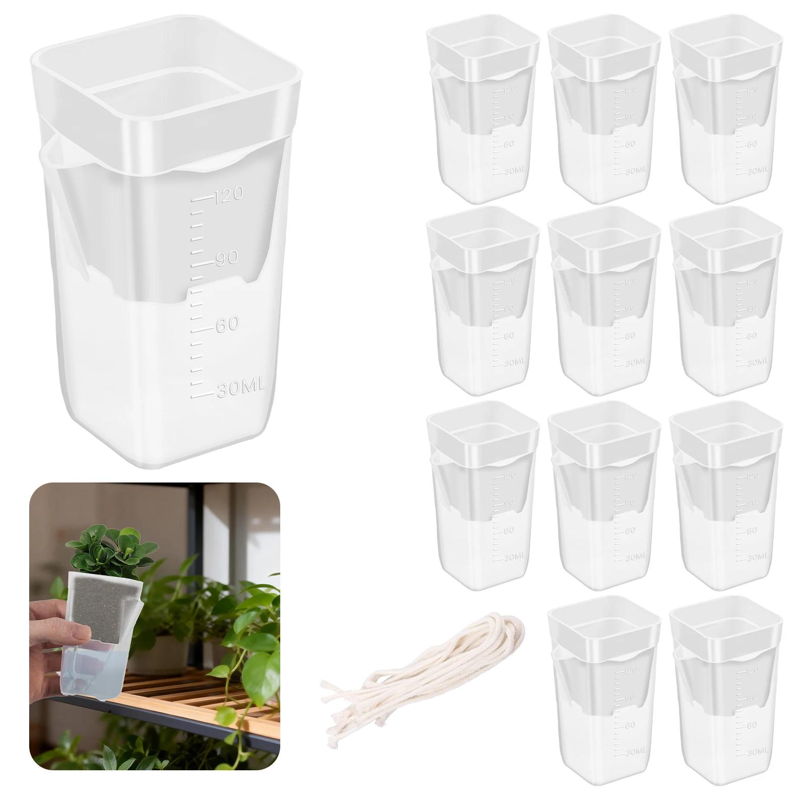

12 Pcs Self Watering Plant Pot Transparent Double Layer Plastic with Drainage Holes Cotton Rope Watering Small Nursery Pot