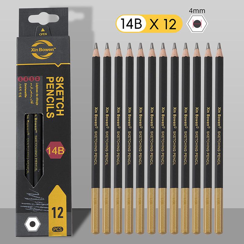 12Pcs/Box Wooden Lead Pencils Hb-14B High-Quality Art Draw Specific Graphite Core Sketching Writing Stationery Supplies