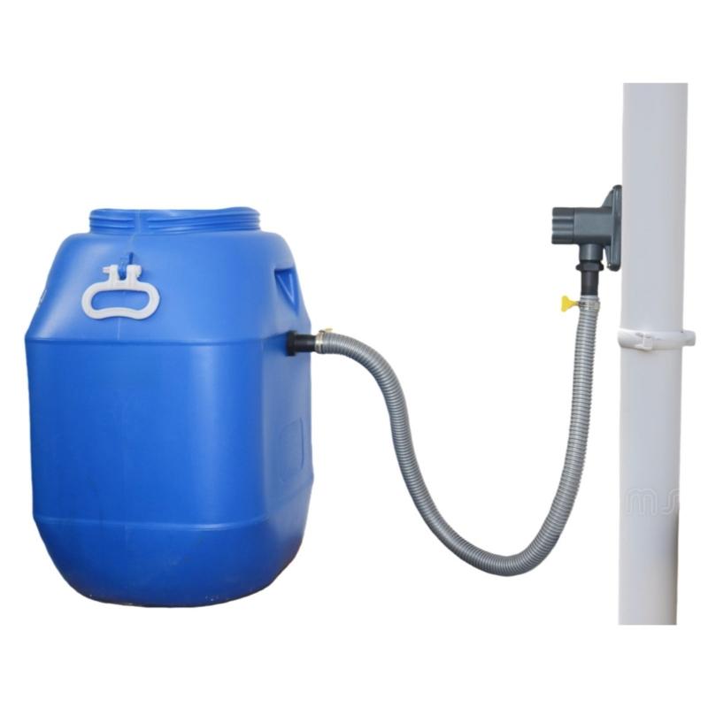 PVC Rainwater Diverter for Round Downspouts, Water Collector with Metal Hardware for Outdoor Watering Needs and Garden Care