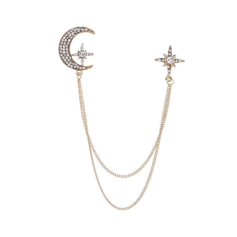 Tassel Moon Star Brooch Tassel Crystal Pin Korean Suit Men'S Clothing Accessories