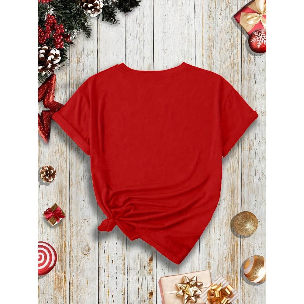 Fashion Spring and Summer New Models, Women's Crew Neck, Cartoon Santa Pattern Letter Printing Short Sleeves