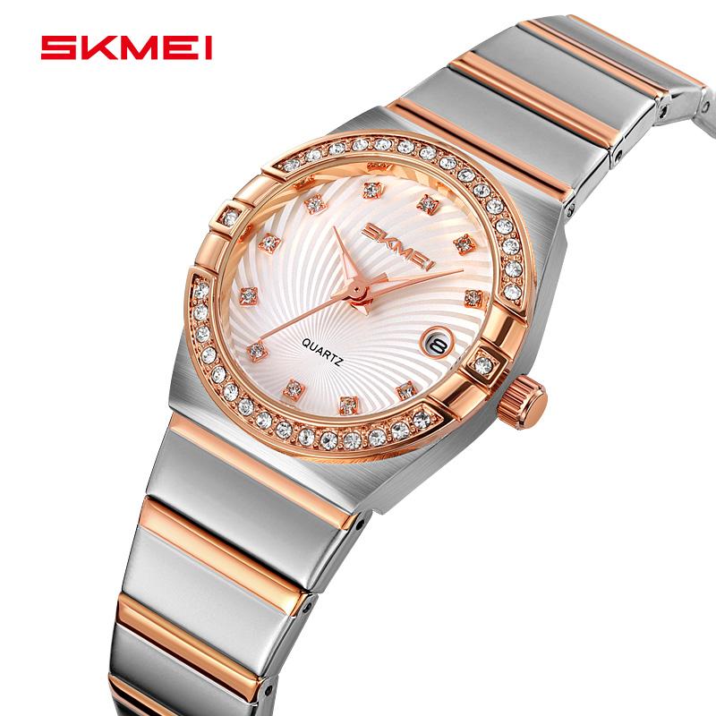 SKMEI 2342 Women's Quartz Watch Elegant Stainless Steel Band Crystal Accents Classy Style for Daily Wear Date Display Wristwatch