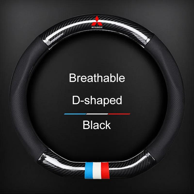 Leather Carbon Fiber Car Steering Wheel Cover Emblem For Mitsubishi Pajero Outlander XL Montero Lancer Triton l200 Galant