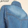 BITCED Tie-Knot Mid-Sleeve Short Cape Denim Shirt for Women Lightweight Short Jacket