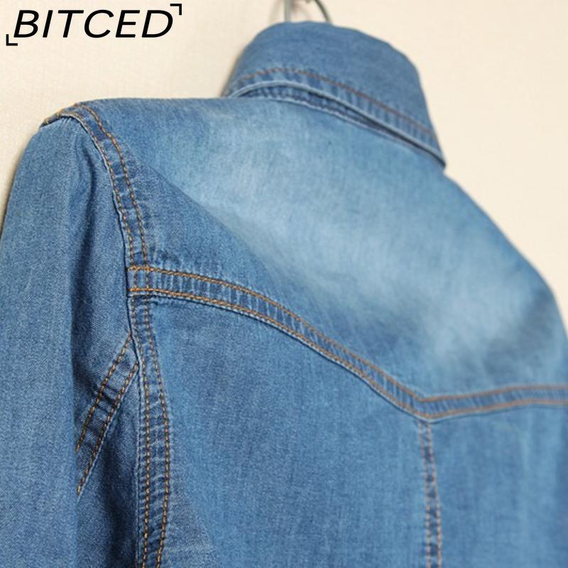 BITCED Tie-Knot Mid-Sleeve Short Cape Denim Shirt for Women Lightweight Short Jacket