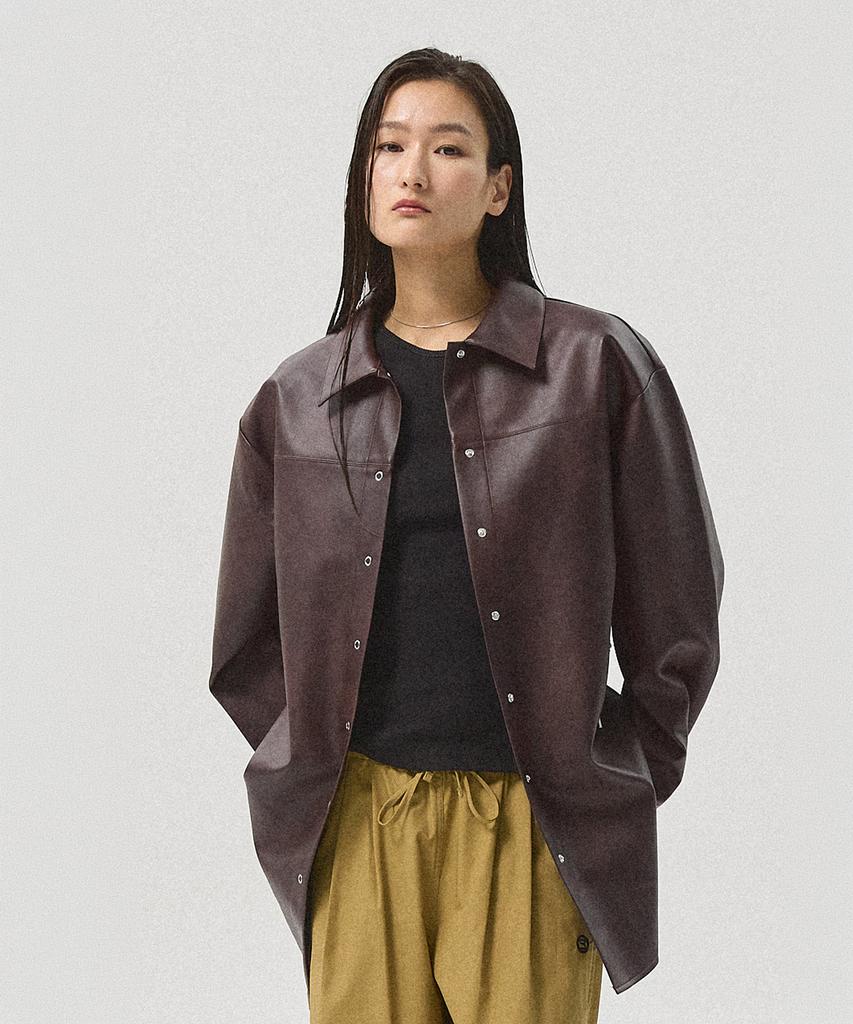 Ahre Arve Oversized Crack Faux Leather Shirt Jacket_Wiine