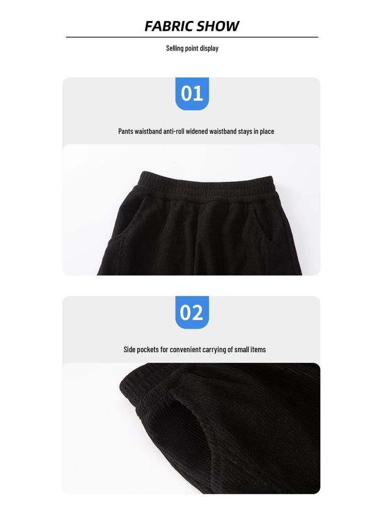 Warm Boys' Fleece-Lined Corduroy Pants - 2025 Winter Style for Medium to Large Children