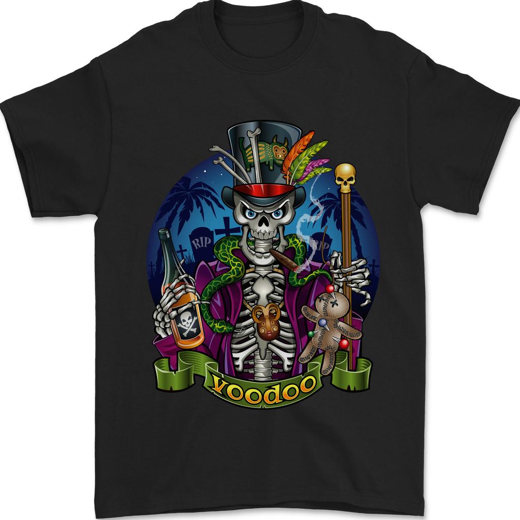 A Voodoo Skeleton Alcohol Doll Graveyard Mens T-Shirt Cotton