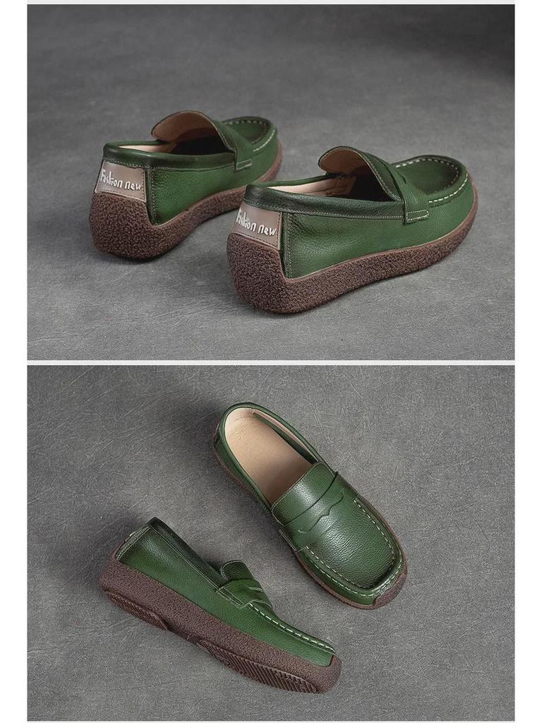 Shanghai Jiechu Spring 2023 Retro Flat Women's Cowhide Shoes