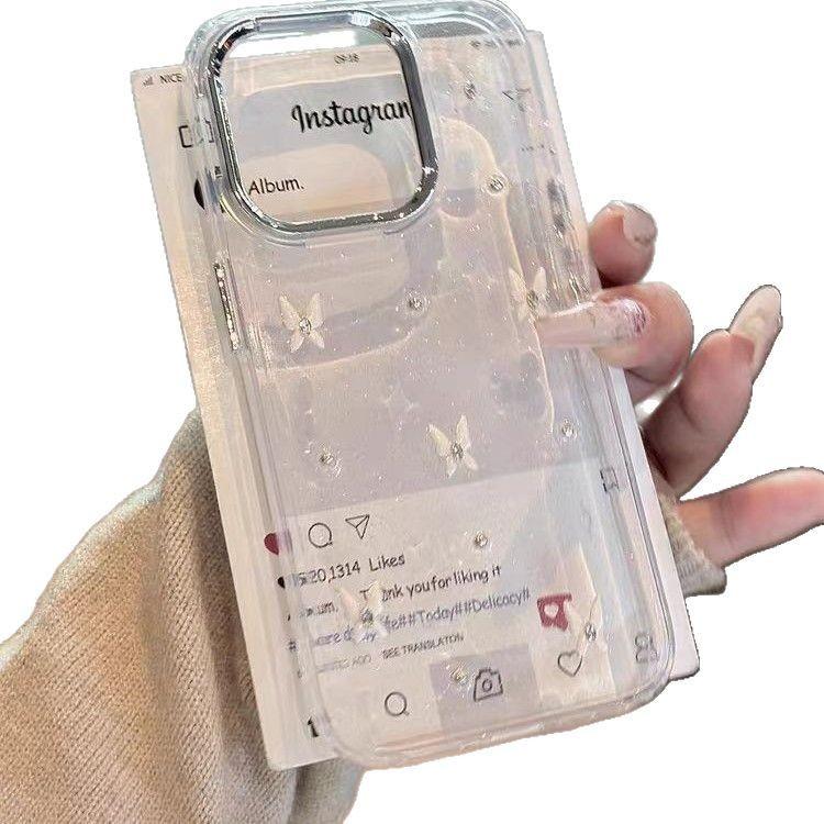 Epoxy Glitter Transparent Diamond Butterfly Suitable for Apple 16promax Personalized Creative iPhone15promax Mobile Phone Case