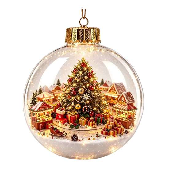 Palline di Plastica per Festa Ornamento Luminoso Storia di Natale, Palla Appesa 3D Luminosa con LED Caldo, Mini Decorazione Festiva da Interno/Esterno Festività