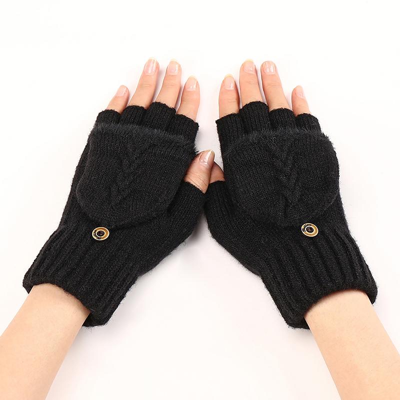 Exposed Finger Gloves Flip Edge Short Gloves Women Warm Fashionable Knitted Half Finger Gloves Winter Outdoor Thickening Gloves