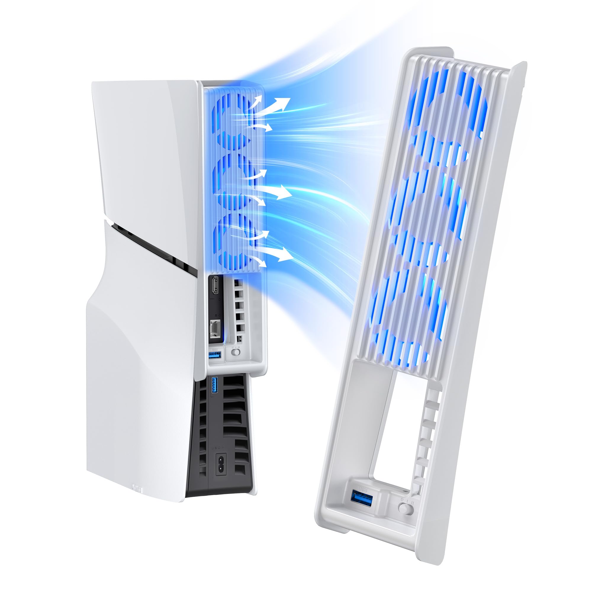 

New PS5 Slim Cooling Fan KIWIHOME PS5 Slim Cooling PS5 Slim Cooling Fan Automatic Temperature Detection Adjustable Wind Speed LED Light USB Low Noise
