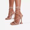 2021 Women's Fashion High Heels: Apricot Roman Lace-up, Thin and Thick Heels, Summer Square Toe, Large Size