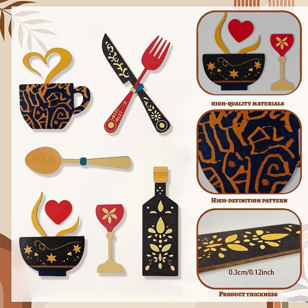 7pcs 2D Coffee-Themed Wall Art Vintage Wall Decor Country Style Kitchen Wall Sign  Kitchen Wall