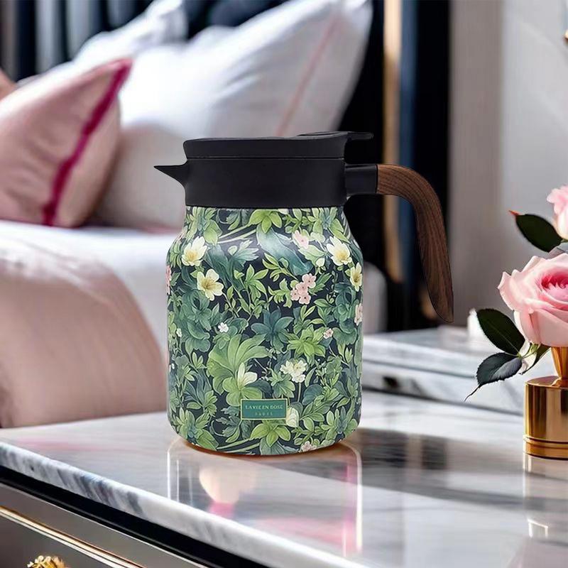 Vintage Floral Tea Thermos Stainless Steel Tea Kettle Drip-Proof Tea Pot With Tea Infuser Mini Thermo Coffee Pot 1000ML