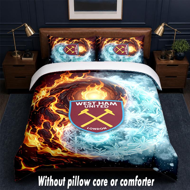 Set Biancheria da Letto West Ham United Football Design 1 Copripiumino + 2 Federe Morbido Traspirante Biancheria da Letto per la Casa