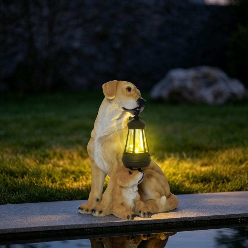 Solar-Powered Dog Garden Decor Outdoor Lawn Ornament Resin Statue Yard Patio Decoration