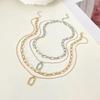 Women's Double-Layered Openwork Square Geometric Stacked Clavicle Chain Delicate Engagement Jewelry Gift