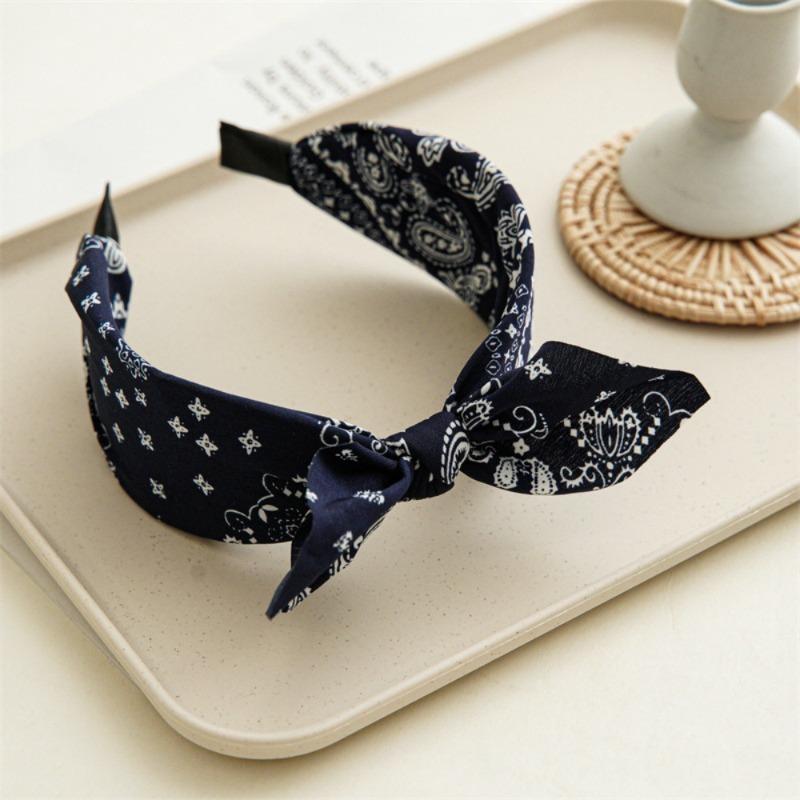 New Paisley Headband for Women Wide-Brimmed Floral Print Hairband with Bow Tie and Rabbit EarsTurban Headwrap Girls Accessories