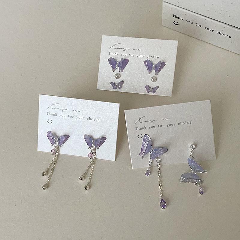Super Fairy Gradual Change Purple Butterfly Stud Earrings Female Fresh Sweet Cute Exquisite Personality Fashion Versatile Earrings Earrings
