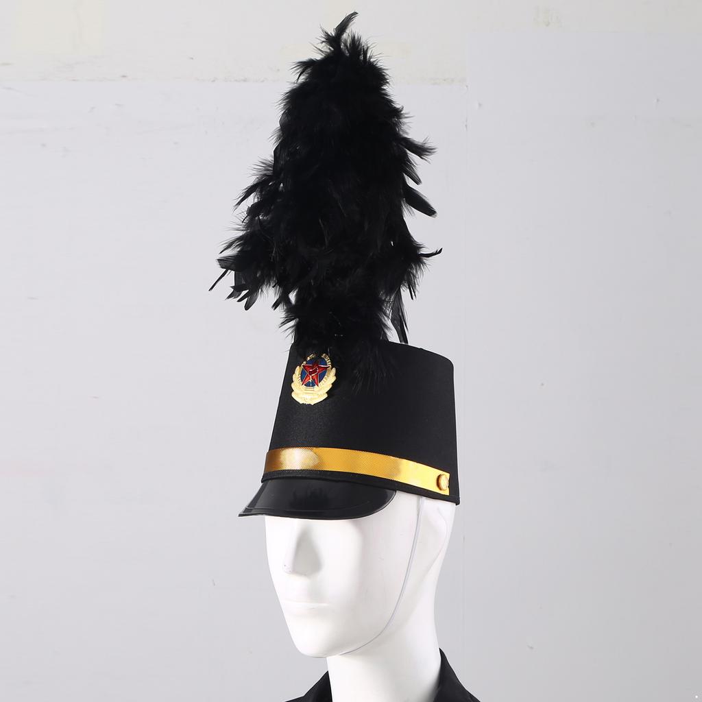 Drum Major Hat Conductor Performance Majorette Hat Drum Band Hat Toy Soldier Hats with Feather Decor Cosplay Accessories
