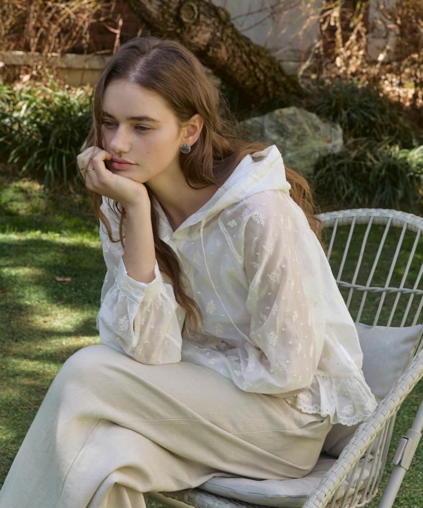 ADAUL Flower Jacquard See Through Hood - Cream