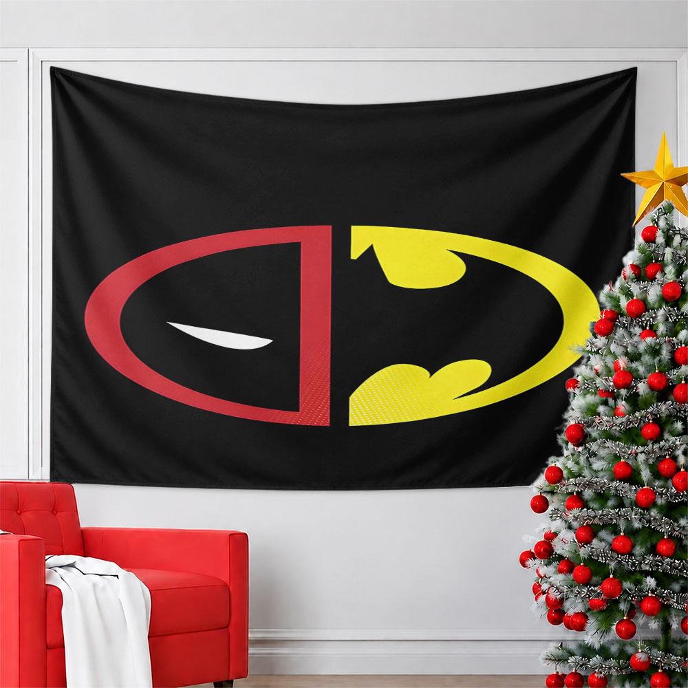 Deadpool and Batman Combo Logo Design Pattern Wall Hanging Tapestry Decorative Tapestry Home Decor for Bedroom and Living Room